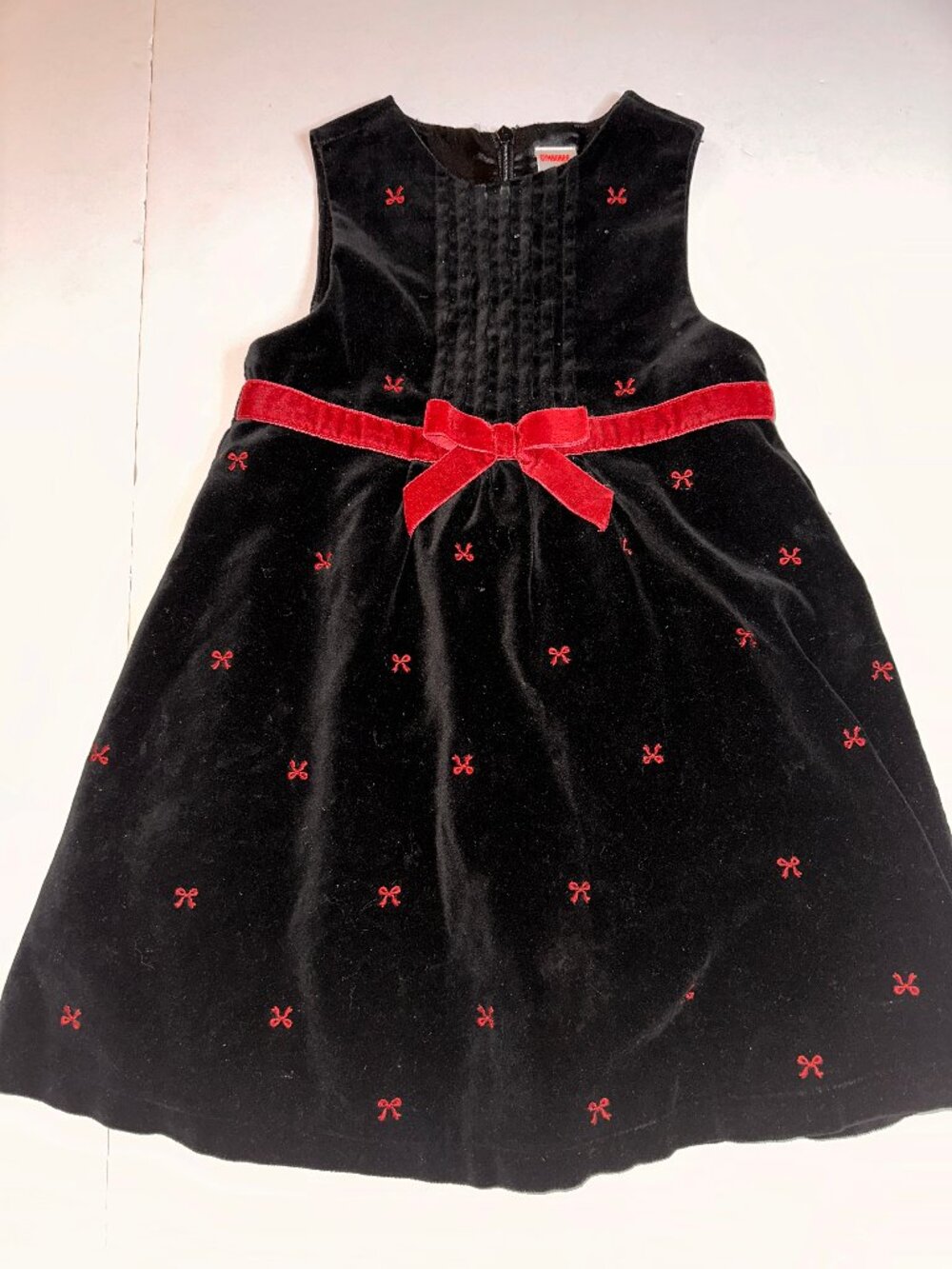 GYMBOREE girls sz 5 Black Red Velvet Holiday Dress Embroidered Bows #656